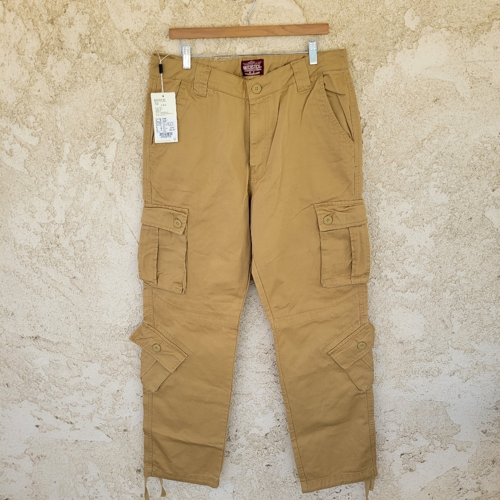 NWT Matchstick Mens Size XXLx36 Khaki Cargo Utility Pants Adjustable Leg